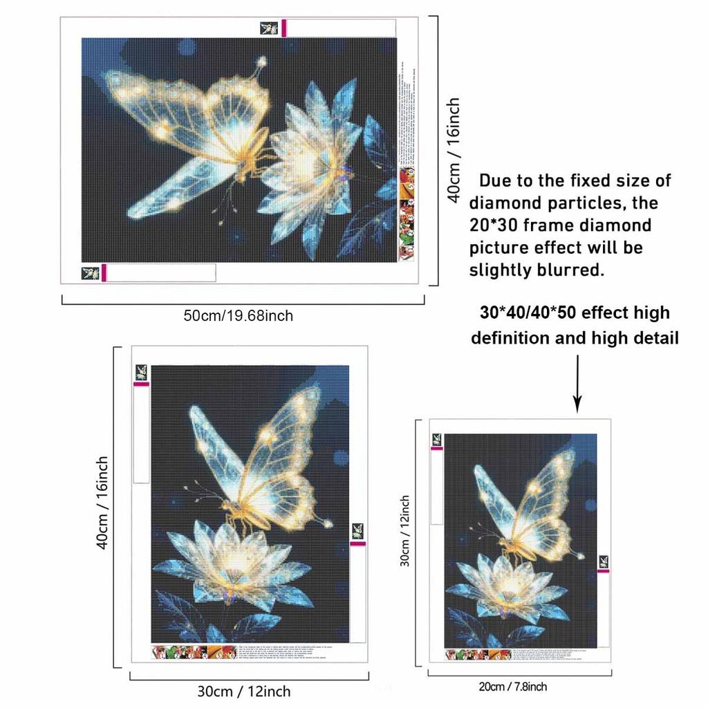 Butterfly and Lotus Full Round Drill Diamond Painting Kit DIY Sparkle Art Canvas for Adults Relaxing Craft and Home Decoration Gift Idea Set