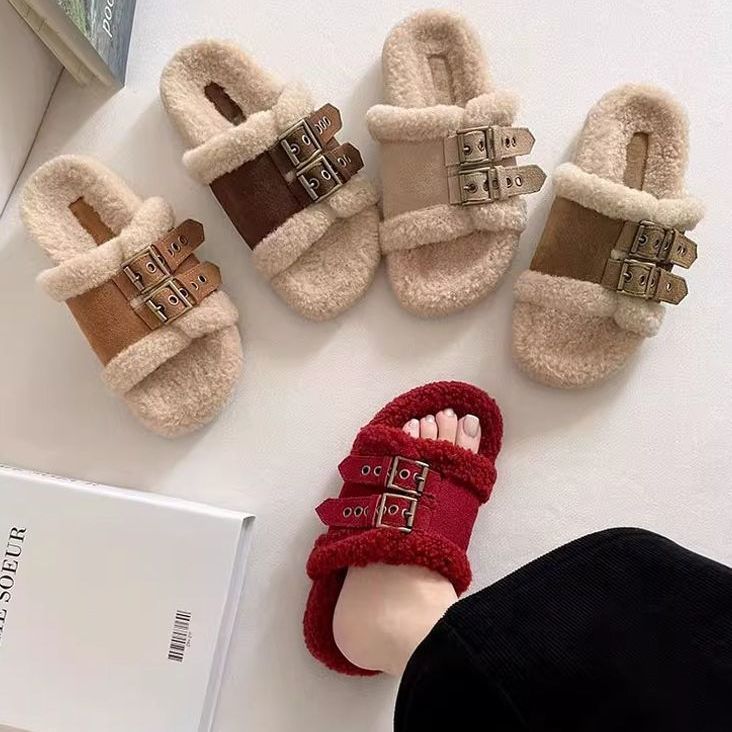 Thick-soled Fluffy Slippers Women Wear 2025 Autumn and Winter New Plush Shoes Go Out Internet Celebrities Soft-soled Cotton Drag Tide
