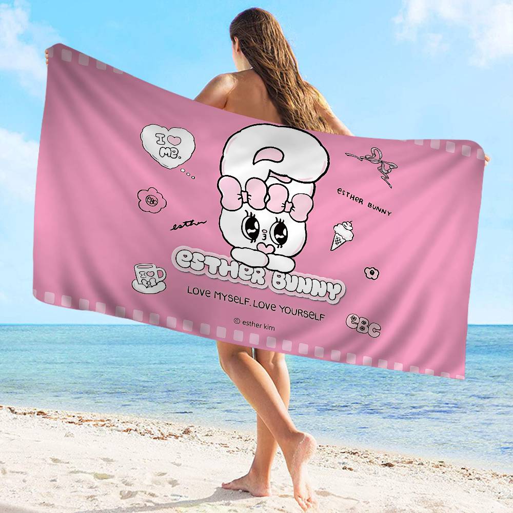 E-Esther Bunny Cartoon Microfiber Printed Beach Towel Mountain Climbing Yoga Beach Swimming Running Absorbent Soft Towel