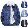 Outono inverno masculino adicionar lã casual vintage lavagem angustiado casaco jeans