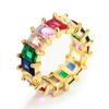 Huitan Rectangular Colorful CZ Promise Rings for Women Luxury Gold Color/CopperColor Wedding Accessories Rainbow Rings Jewelry