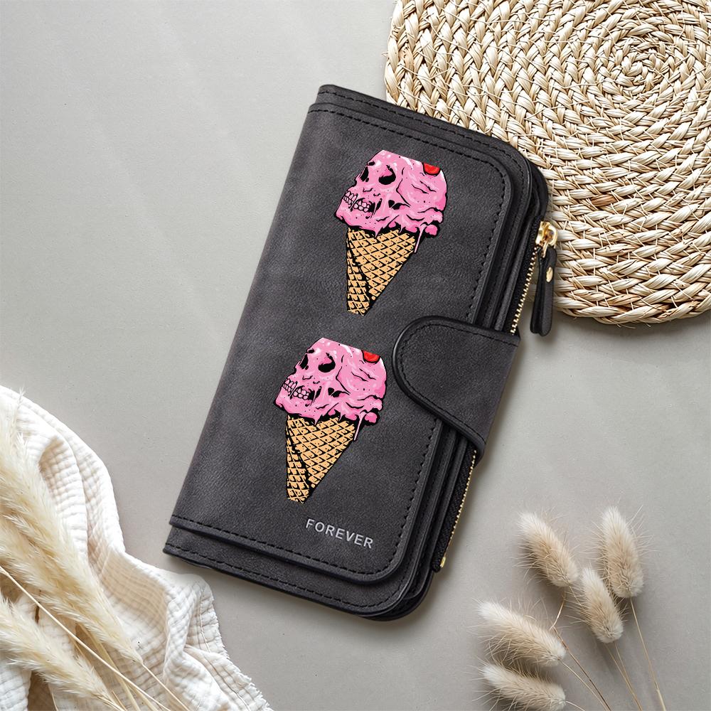 Gothic Skull Ice Cream Printed Long Wallet Fashion Large Capacity Card Holder Cool Pu Leather Purse For Women