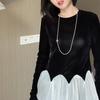 2024 Frühherbst Schickes Schwarz-Weiß Color-Block Langarm-Top