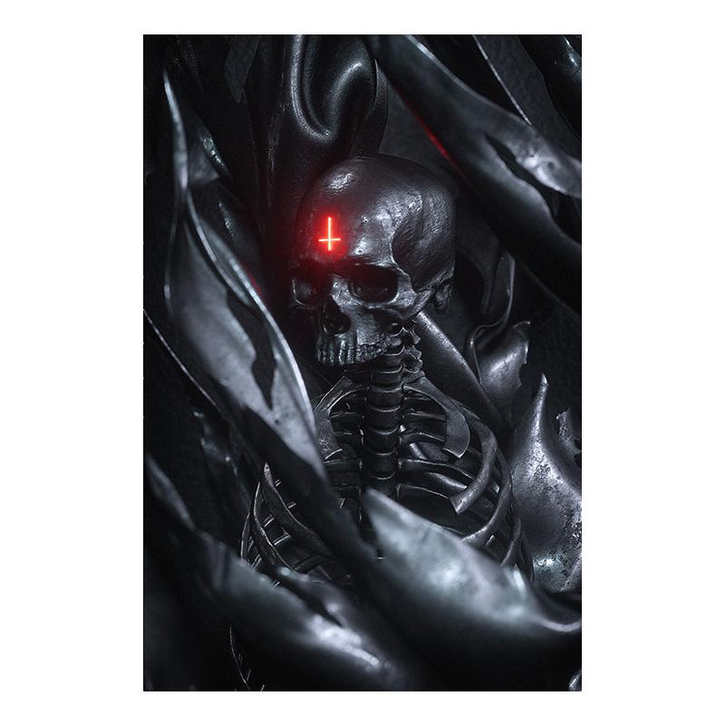 Black Golden Red Abstract Skeleton Art Canvas Poster Gothic Painting Print Metallic Texture  Skull Pictures Room Home Wall Decor