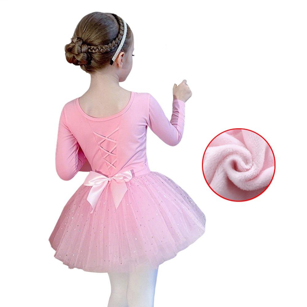 Fashion Long Sleeve Ballet Dress Cotton Sequins Ballet Tutu Skirt Party Dress Bowknot Performance Clothes Dance
