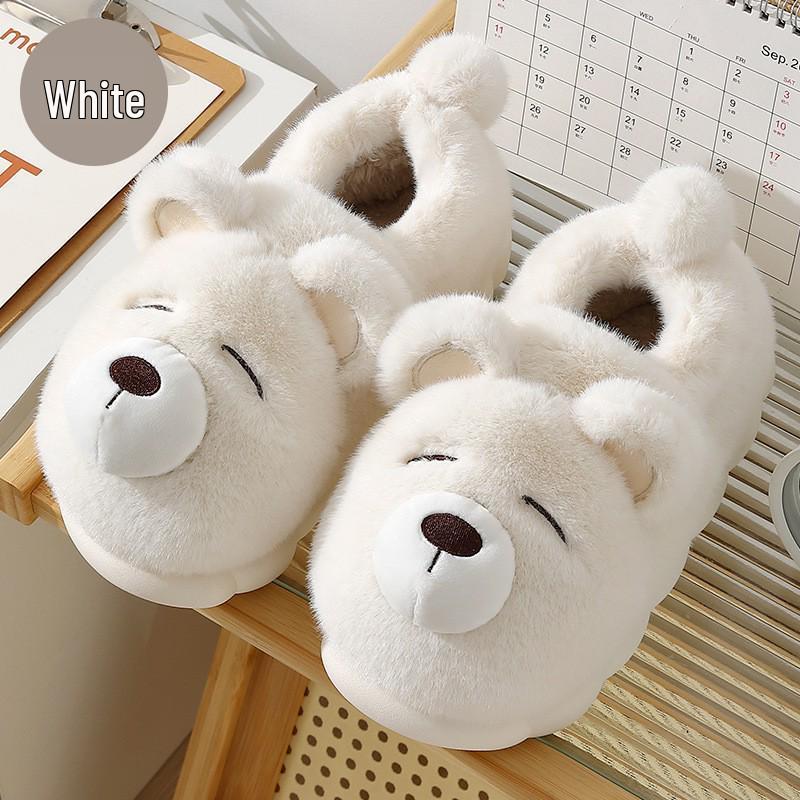Plush Bear Cotton Slippers: Soft, Warm Autumn/Winter Home Shoes for Men & Women