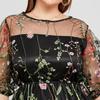 Floral Tulle Plus Size Dresses for Women Round Necked Lace Appliques Dress Summer Mesh Sheer Bling Floral Pleated Dress Commuter Fashion Dresses