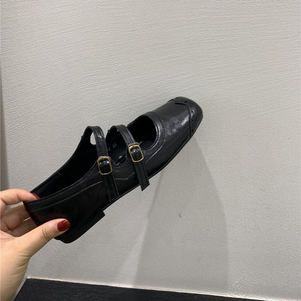 

Korean version niche design flat Mary Jane shoes small leather shoes autumn and winter French retro double buckle single shoes women s shoes 40