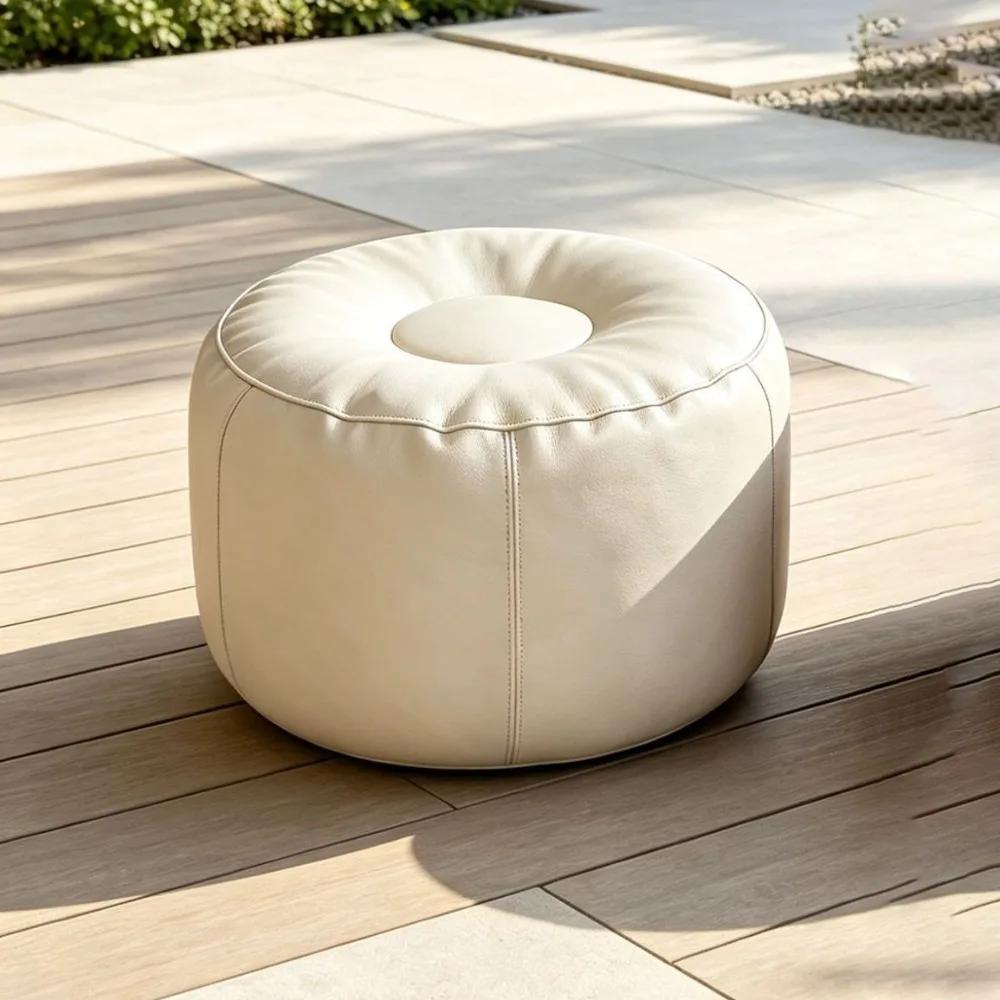 Round Seat Cushion Cover Unstuffed Faux Leather Pumpkin Pouf Cover Large Capacity Minimalist Storage Bag Storage