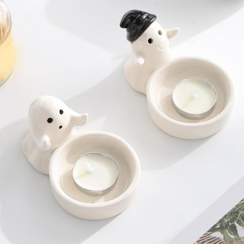 Ceramics Cute Ghostly Figurine Candle Holders Halloweens Tealight Holders Candlestick Table Decors for Festivals Party