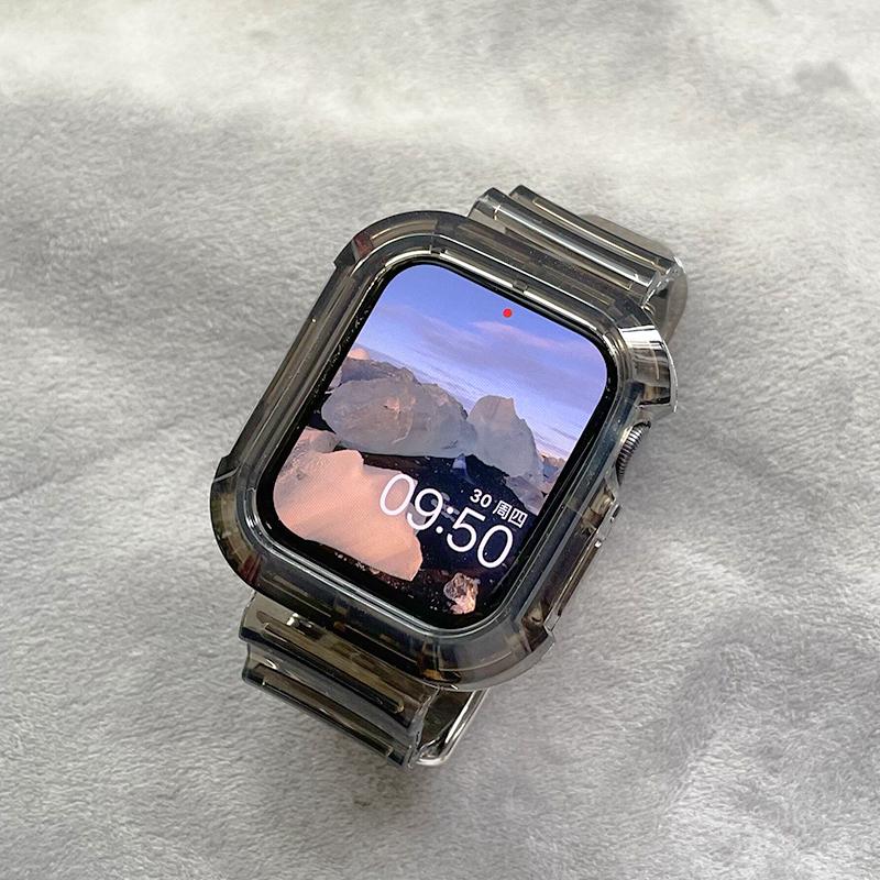 

For Apple Watch Band 44mm 40mm 45mm 46mm 42mm 38mm 41mm Transparent Silicone Bracelet iWatch series 10 9 8 7 6 3 se Case+Straps 38mm or 40mm or 41mm прозрачный черный