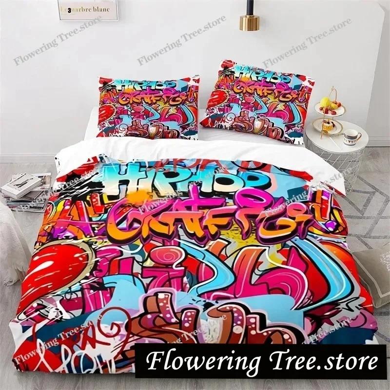 Graffiti Hip Hop Modern Street Art Bedding Set Boys Girls Twin Queen Size Duvet Cover Pillowcase Bed Kids Adult029