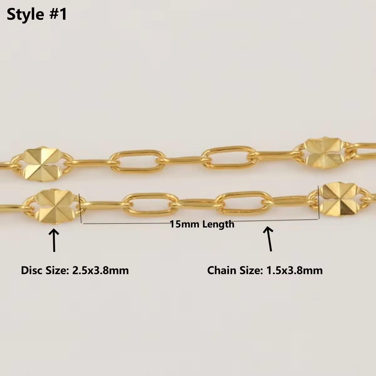 New Gold Filled 5+1 Paperclip Disc Patterned Chain for Women Jewelry Making Bracelet Necklace Accessories