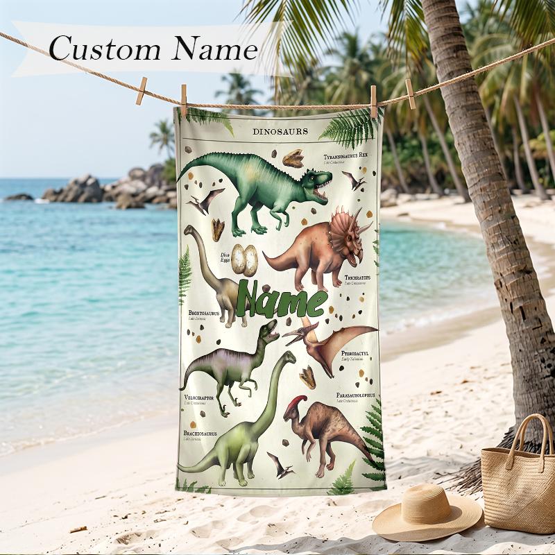 Dinosaur World Custom Name Printed Beach Towel Personalized Soft Towel For Swimming Beach Travel