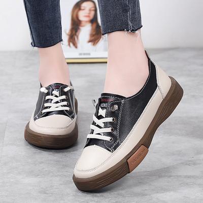 Sportschoenen Dames Natuurlijk Echt Leer Platte Casual Schoenen Dames Ballerina's Veters Wit Zachte Zool Sneakers Dames Flats