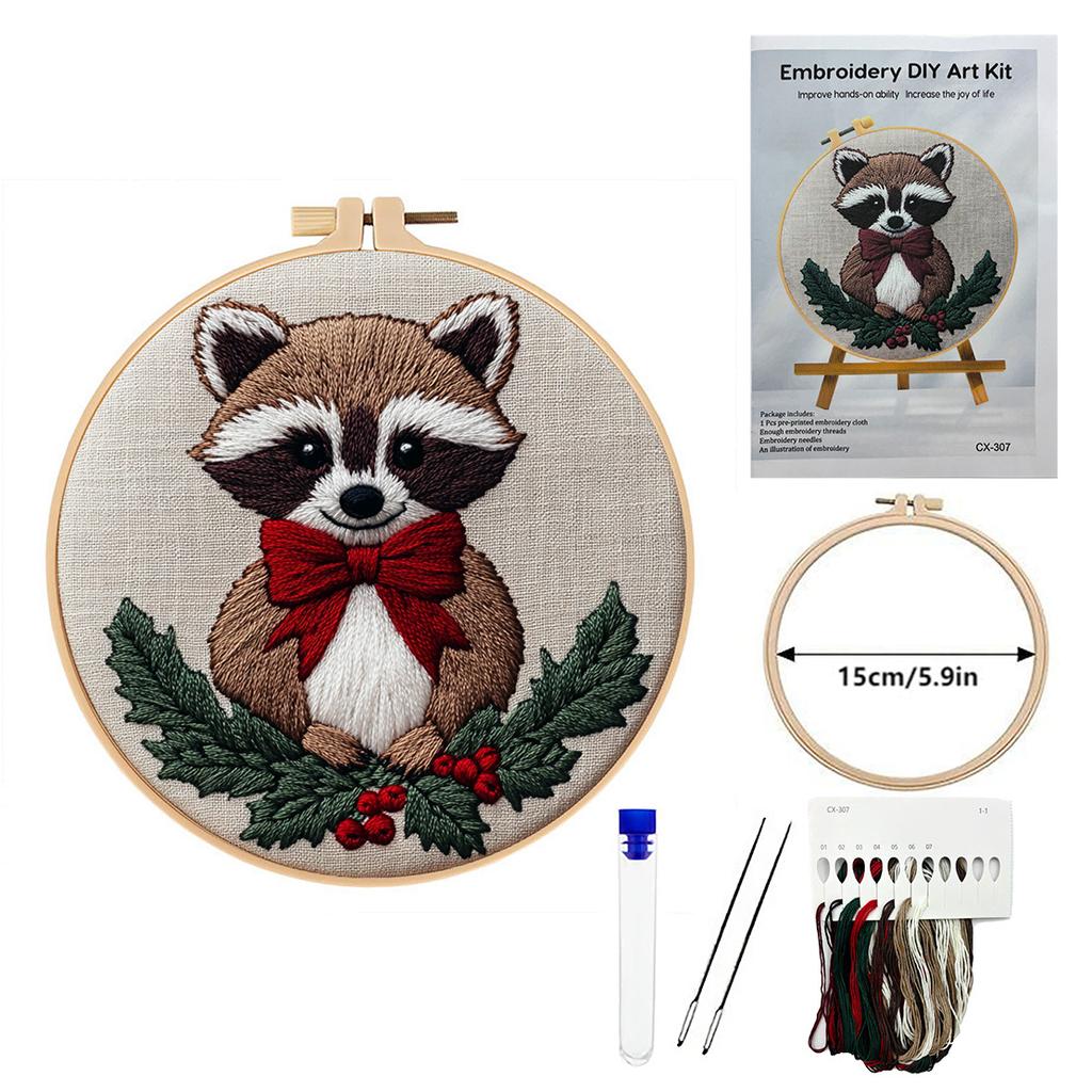 1set Christmas animal embroidery kit, suitable for beginners, includes English stitch instructions. DIY embroidery craft material kit.