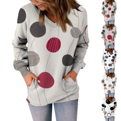 Ladies Fashionable Casual Long Sleeve Printed V-Neck Sweatshirt Top