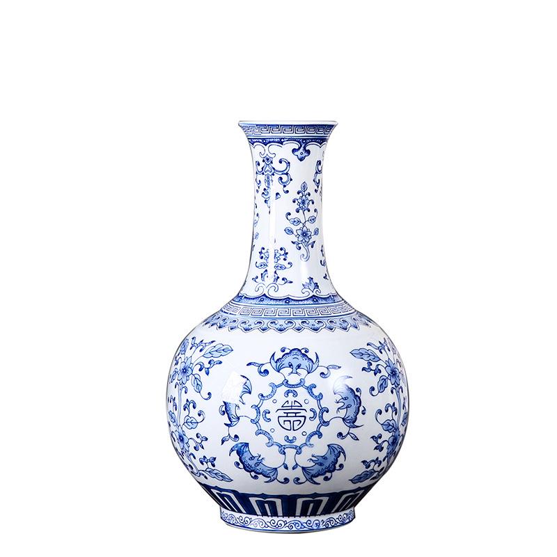 Hand-Painted Blue and White Porcelain Vintage Vase - Chinese Classical Living Room Ornament