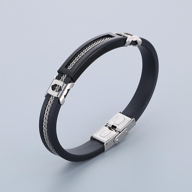 Haoyi Men's Adjustable Silicone Titanium Steel Bracelet in European & American Fashion