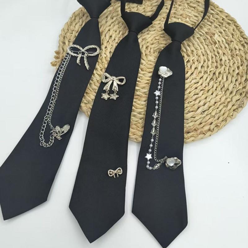 Jk Uniform Black Ties Metal Chain Butterfly Collar Japan Jk seifuku Cosplay Pre-tied Tie Schoolgirl JK Suit Neckwear
