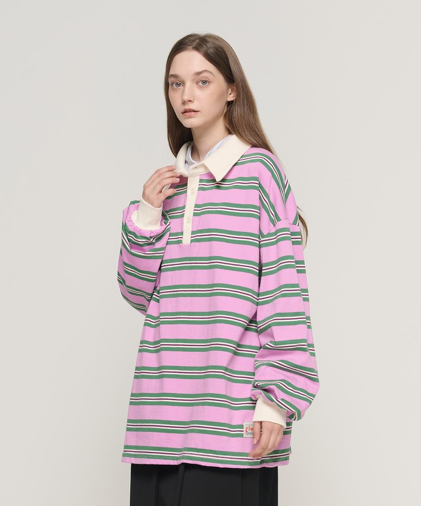 CARGOBROS FOR WOMAN Striped Loose Fit Polo Shirt (Pink)