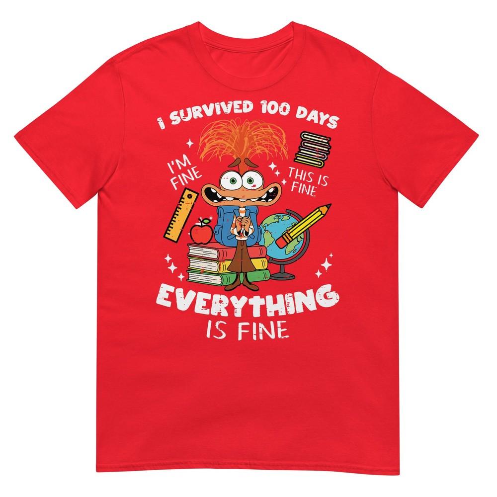 Survived 100 Days Im Is Fine Anxiety 100th Day School Kids Tshirt S