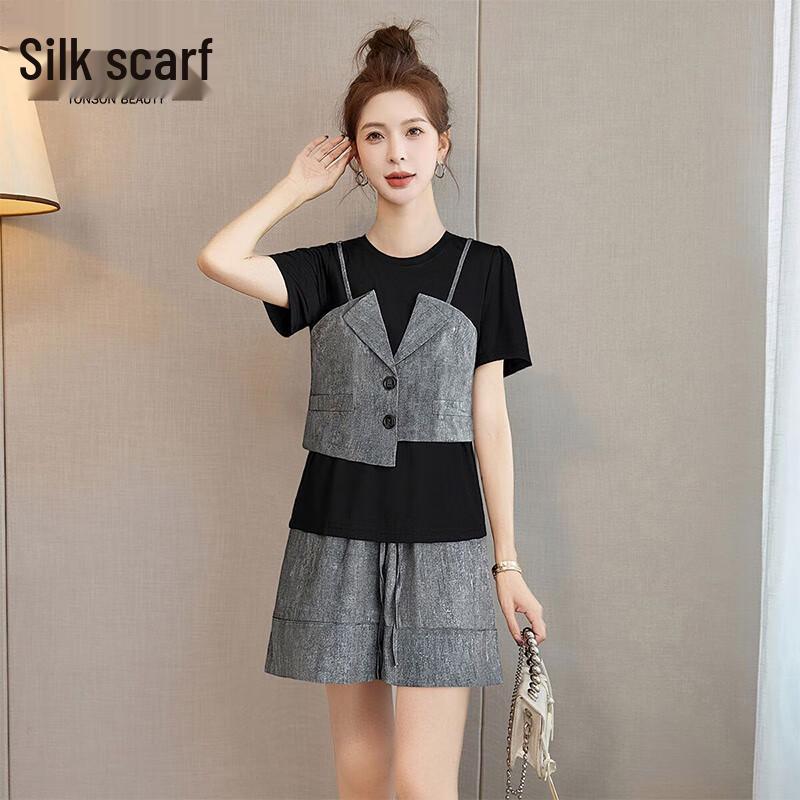 Women s 2025 Summer 3-Piece Set: T-shirt, Camisole & Shorts M