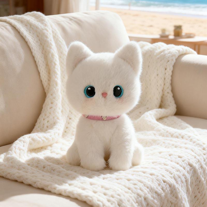 Cute Sitting Pose Kitten Plush Toys Soft Fluffy Cartoon Pet Cat Doll Lovely Office Desktop Decor Funny Gift To Family