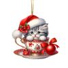Acrylic Teacup Cat Hanging Ornaments Cute Cartoon Cat Christmas Ornament 2D