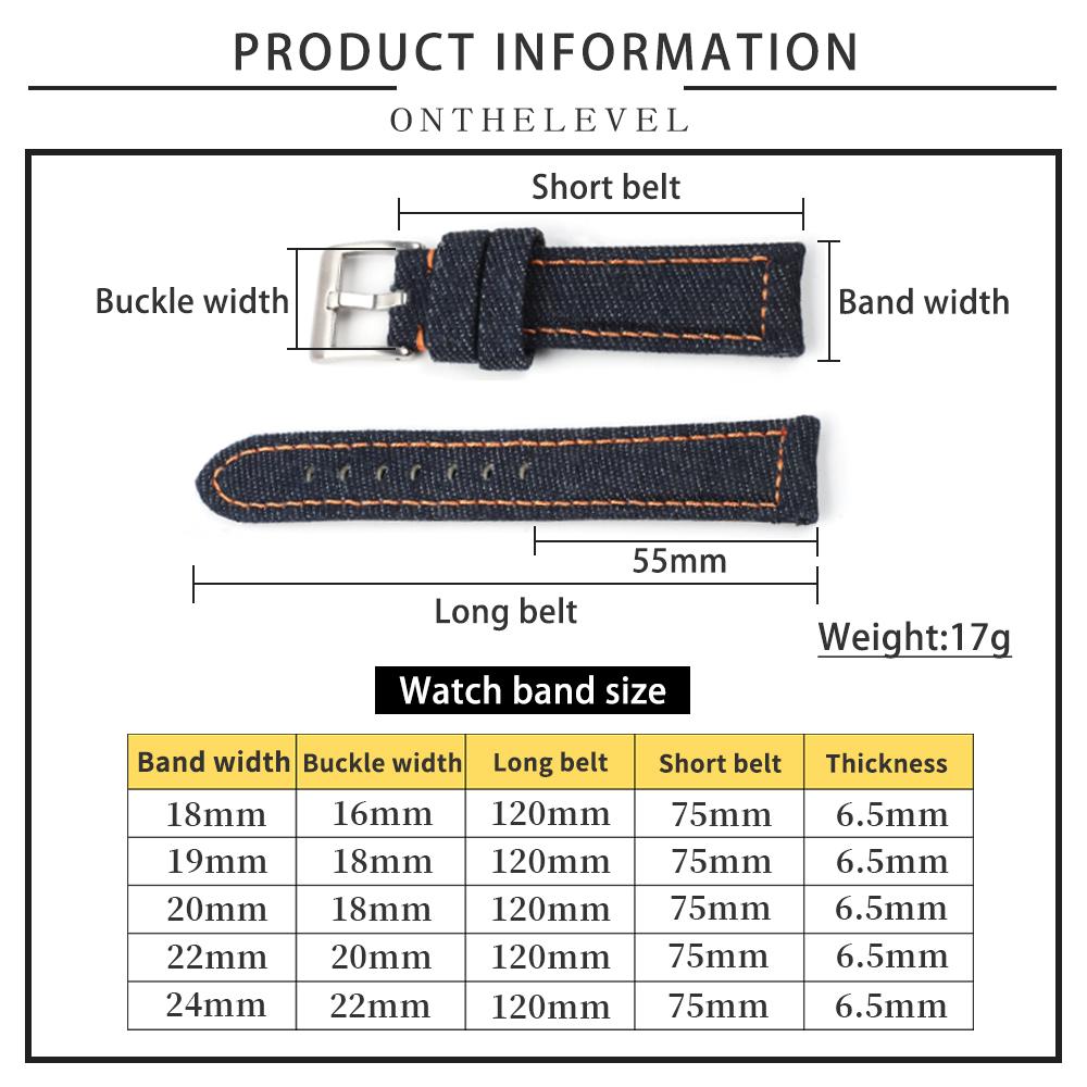 Vintage Handmade Denim Leather Watch Strap 20mm Blue Black Gray Watch Band for Men Women Wristband Bracelet Accessories