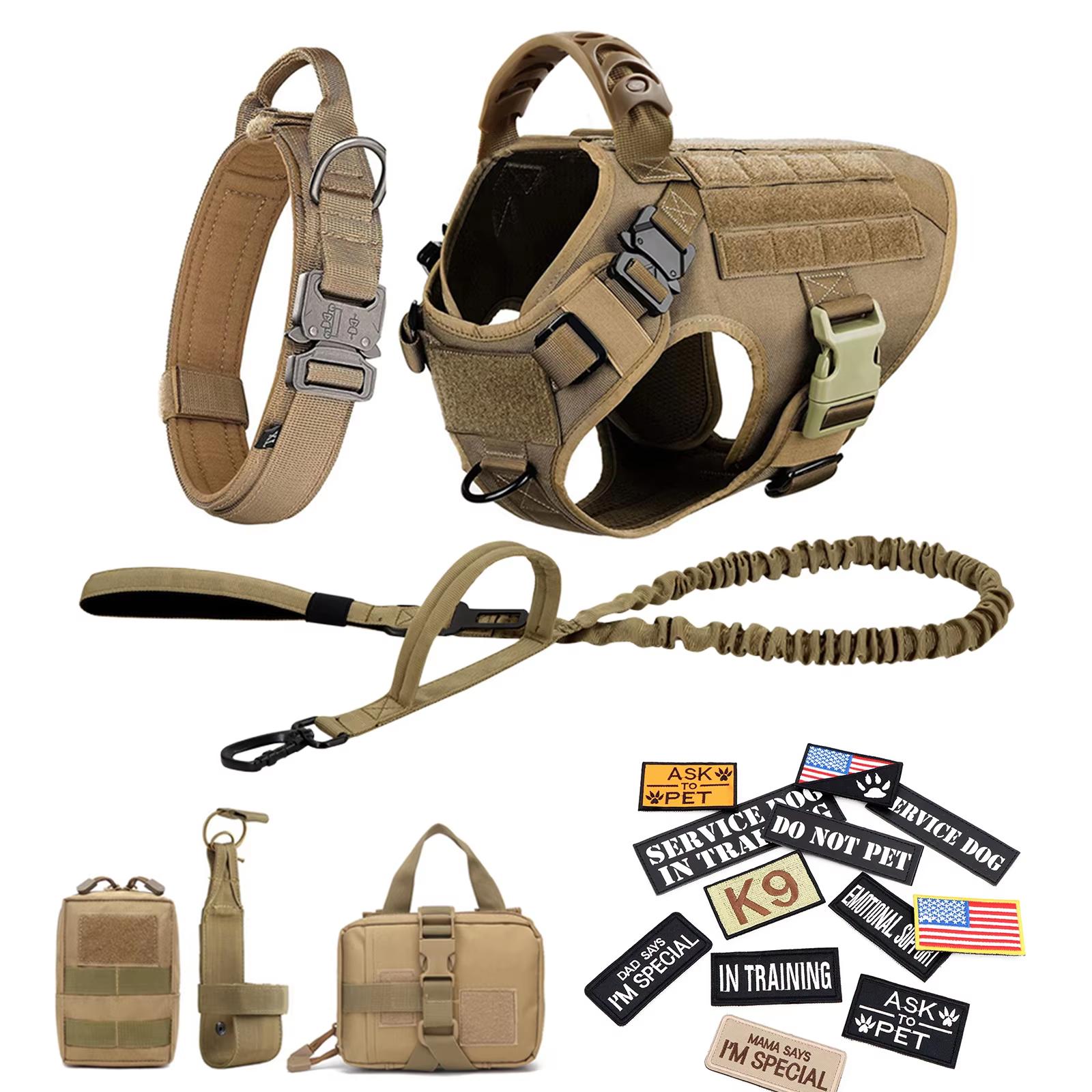 Militair Groot Hondentuig Halsband Riem Tassen Patches Set Huisdier Mechelse Herder Trainingsvesten Tactische Hondentuigen Accessoires (as the picture,L)