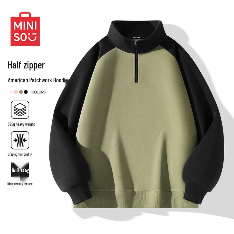 MINISO Men s American Retro Color Block Half-Zip Sweatshirt 3XL