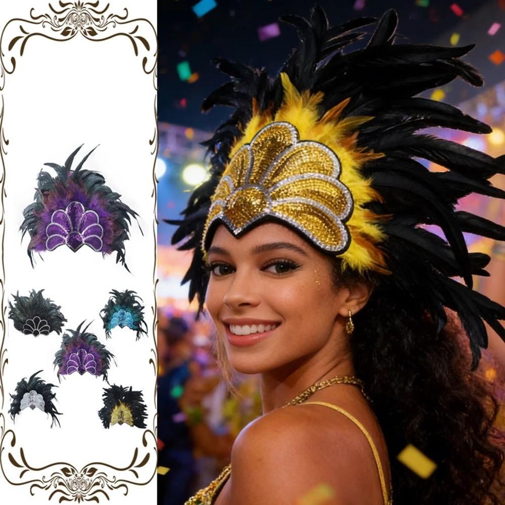 Stage Performance Showgirl Headband Brazilian Carnival Feather Headdress Hair Band  Carnival Events