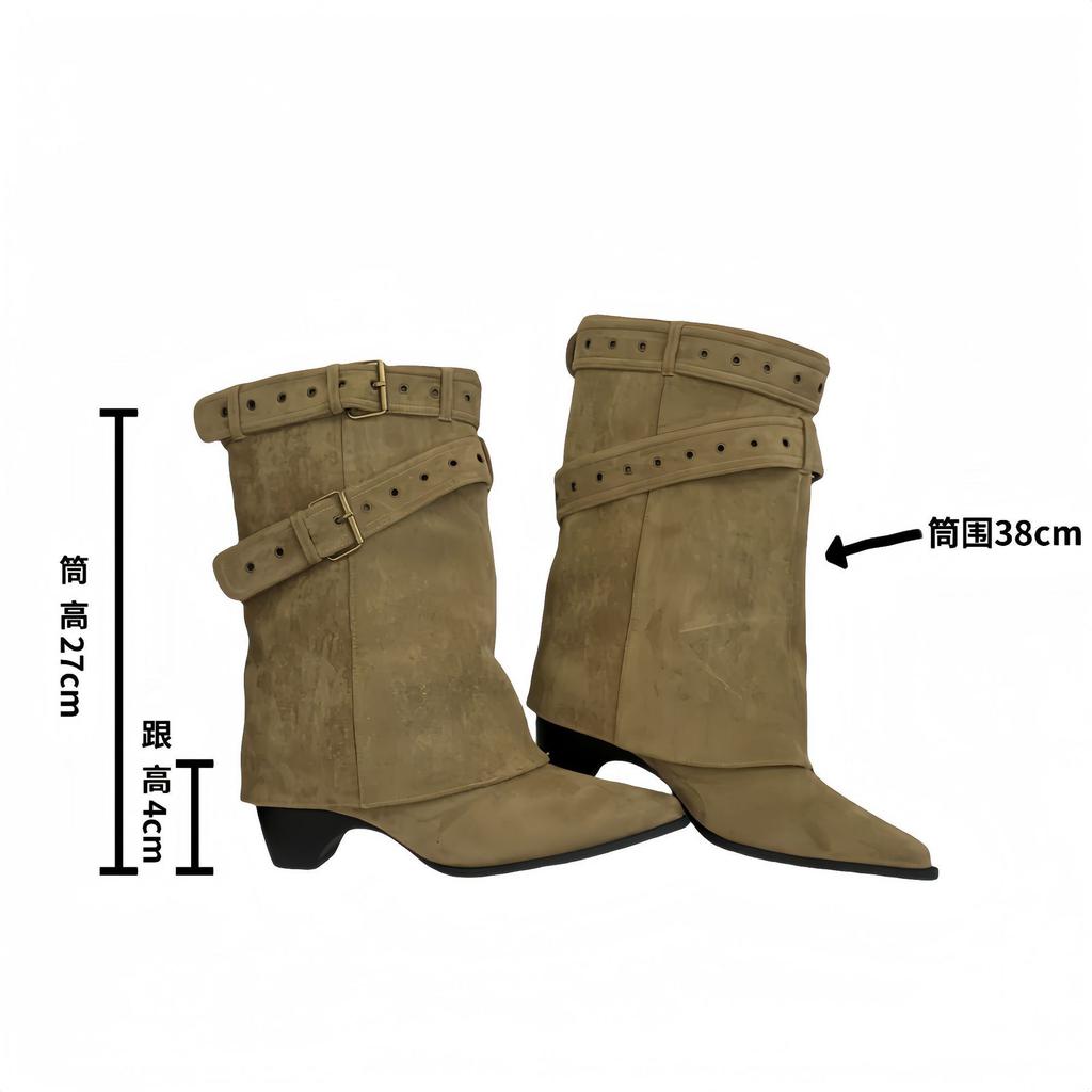 Niche Light Luxury 2025 Autumn and Winter Retro Pointed Thick Heel Women's Boots Women's Shoes High Heel Soft Leather