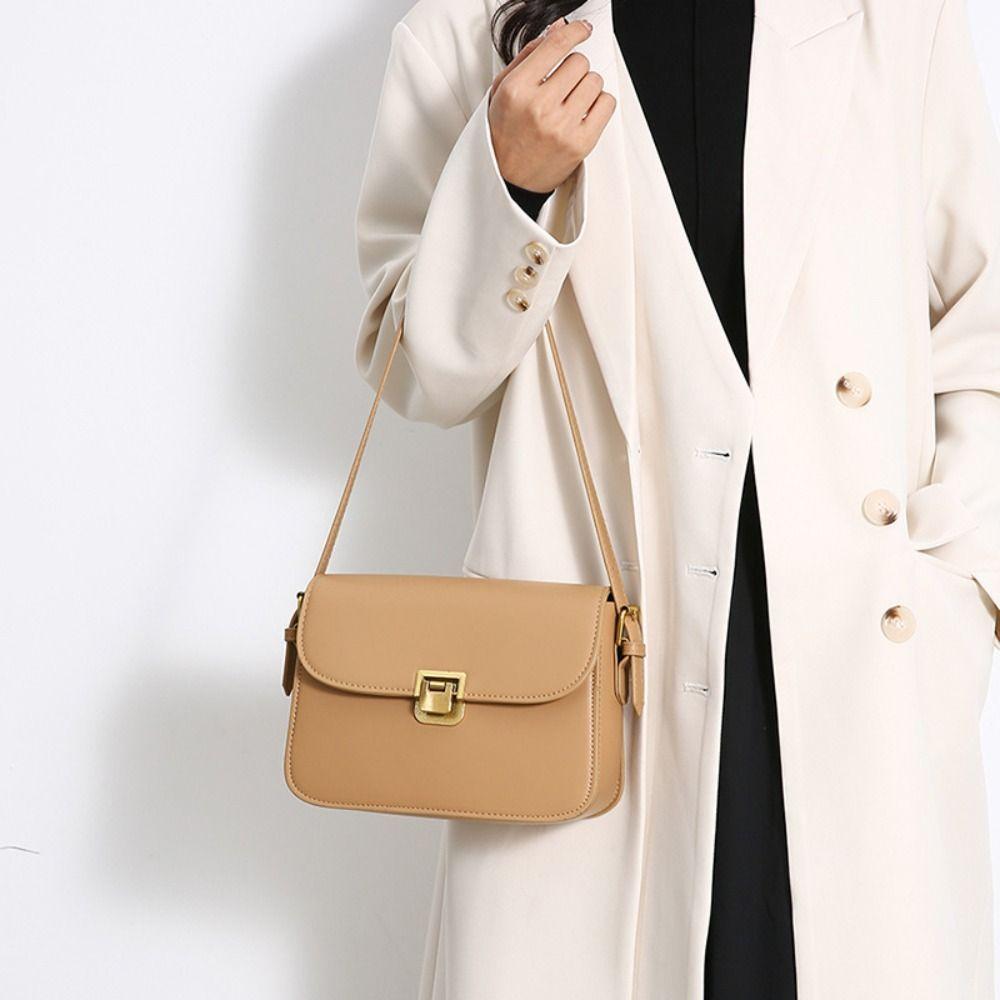 Solid Color Small Square Bag PU Leather Women's Armpit Bag Korean Buckle Shoulder Bag  Shooping