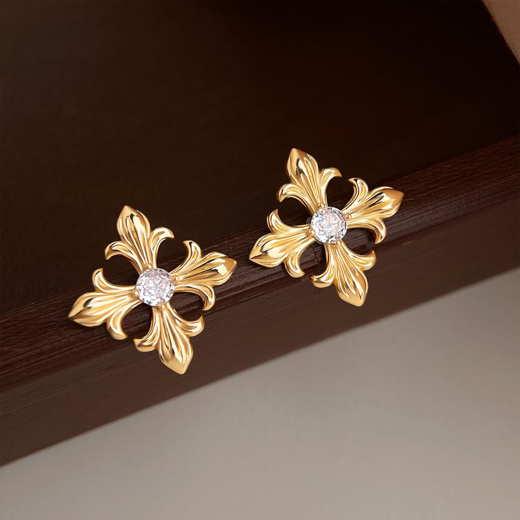 Europejskie i Amerykańskie Kolczyki Sztyfty Koronkowe z Cyrkoniami: Eleganckie, Uniwersalne, Luksusowe Akcesoria Mody