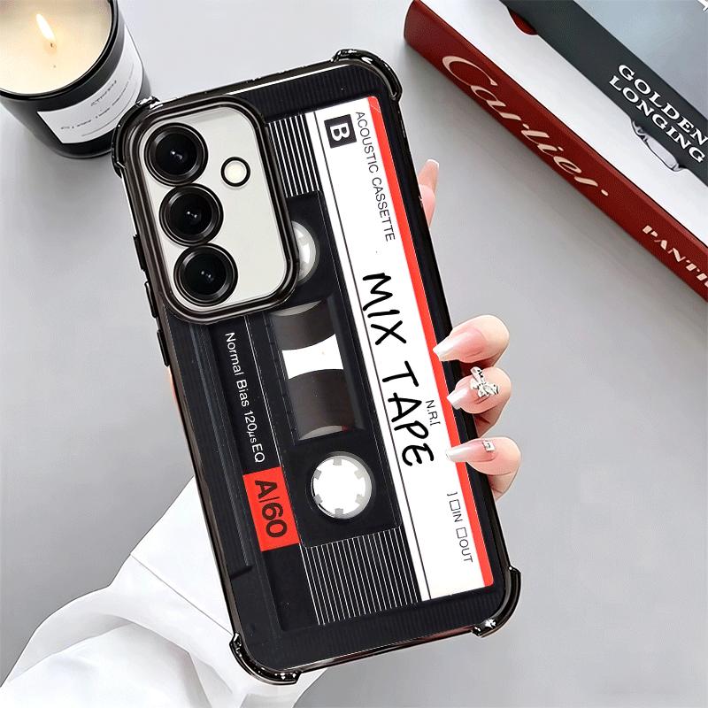 Vintage 90S Cassette Tape Pattern Plating Phone Case For Samsung A17 A07 A37 A57 A16 A56 A15 A55 A14 A54 A13 A53 A26 A36 A25 A35
