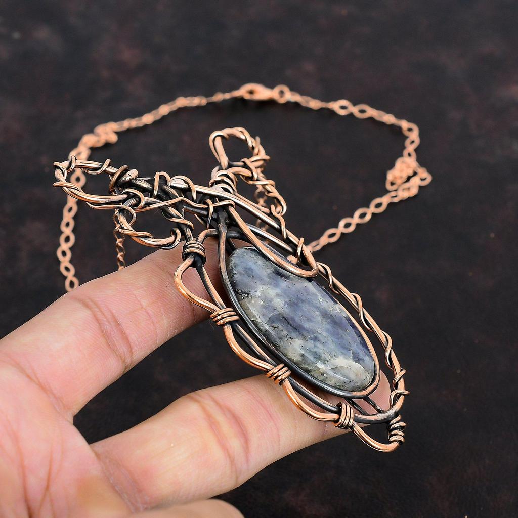 Iolite Sunstone Copper Necklace Wire Wrapped Necklace Gemstone Jewelry Adjustable Necklace Handmade Necklace For Gifts Unique Copper Jewelry