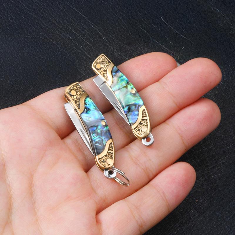 7.2cm Shell Brass Steel Folding Knife Pocket Keychain Portable Resin Steel Knives Survival EDC Tool Cutter Peeler Hunting Gift
