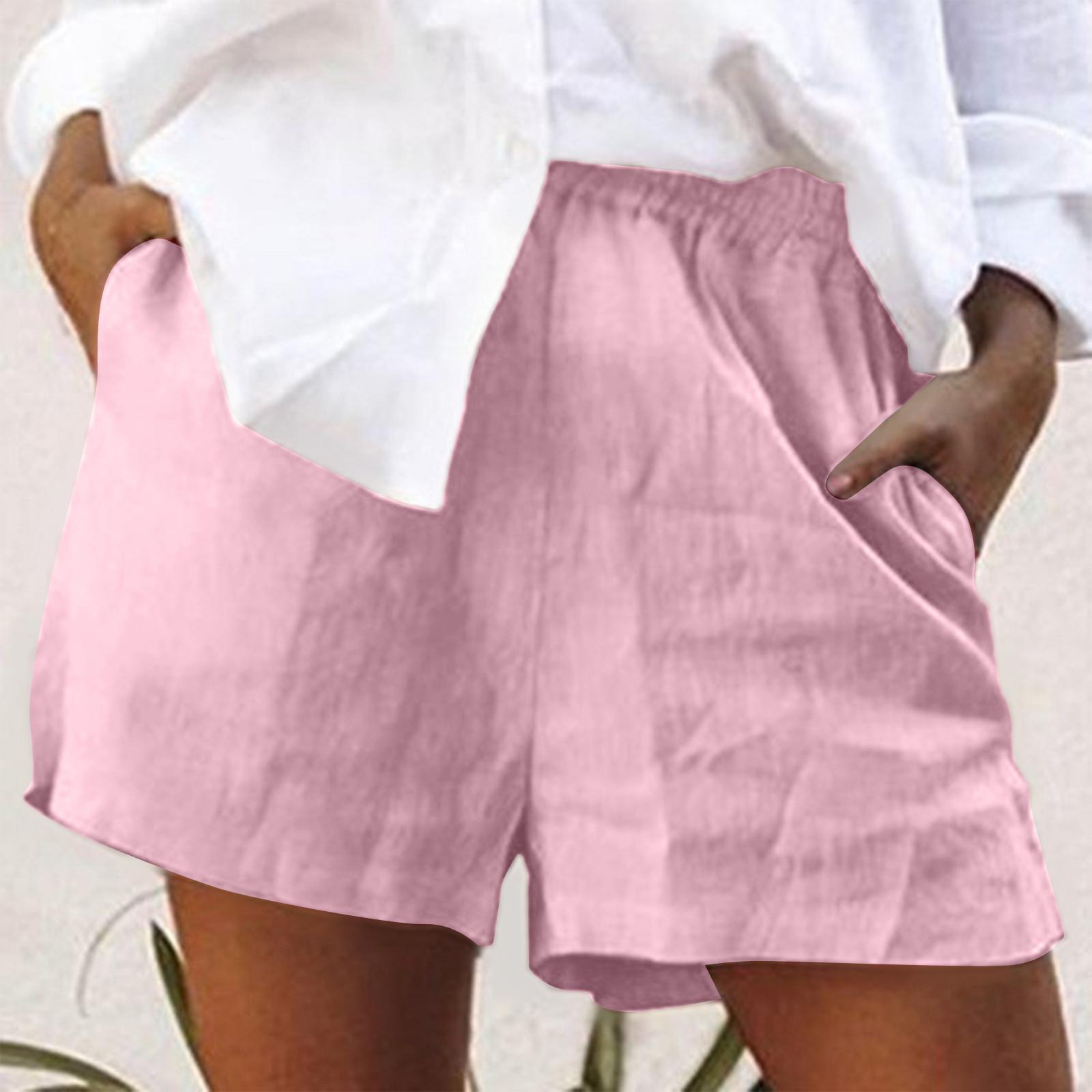 

Модные женские однотонные хлопковые льняные шорты, свободные повседневные шорты с карманами S красный