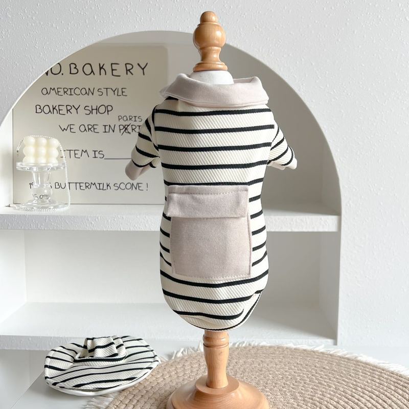 Autumn/Winter Pet Striped Bottom Shirt Cute Hat Set Teddy Cat Hoodie Dog Clothes for Small Dogs Puppy Clothes