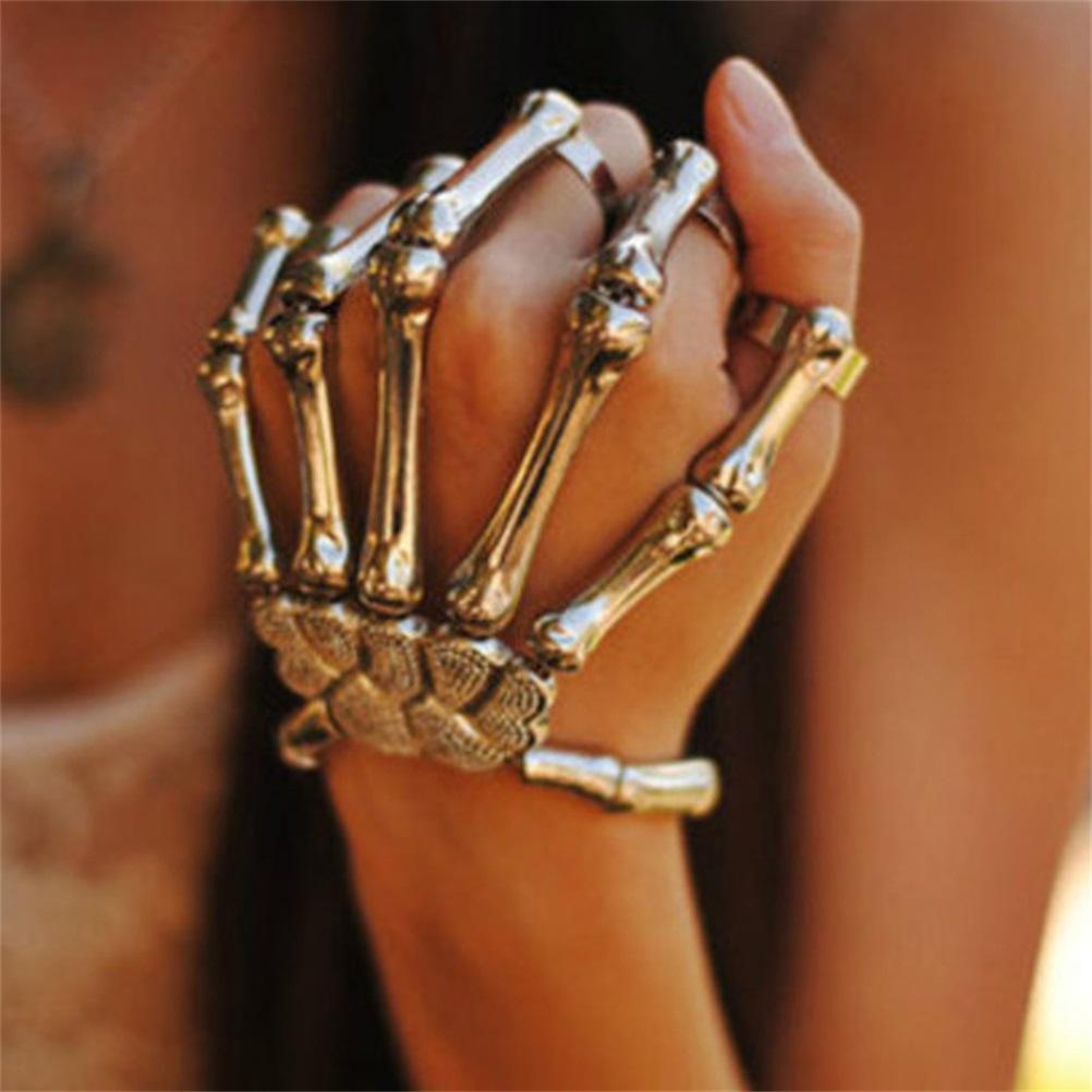 Halloween Skeleton Finger Bracelets Women Skeleton Bones Hand Bracelets Nightclub Gothic Punk for Christmas Halloween