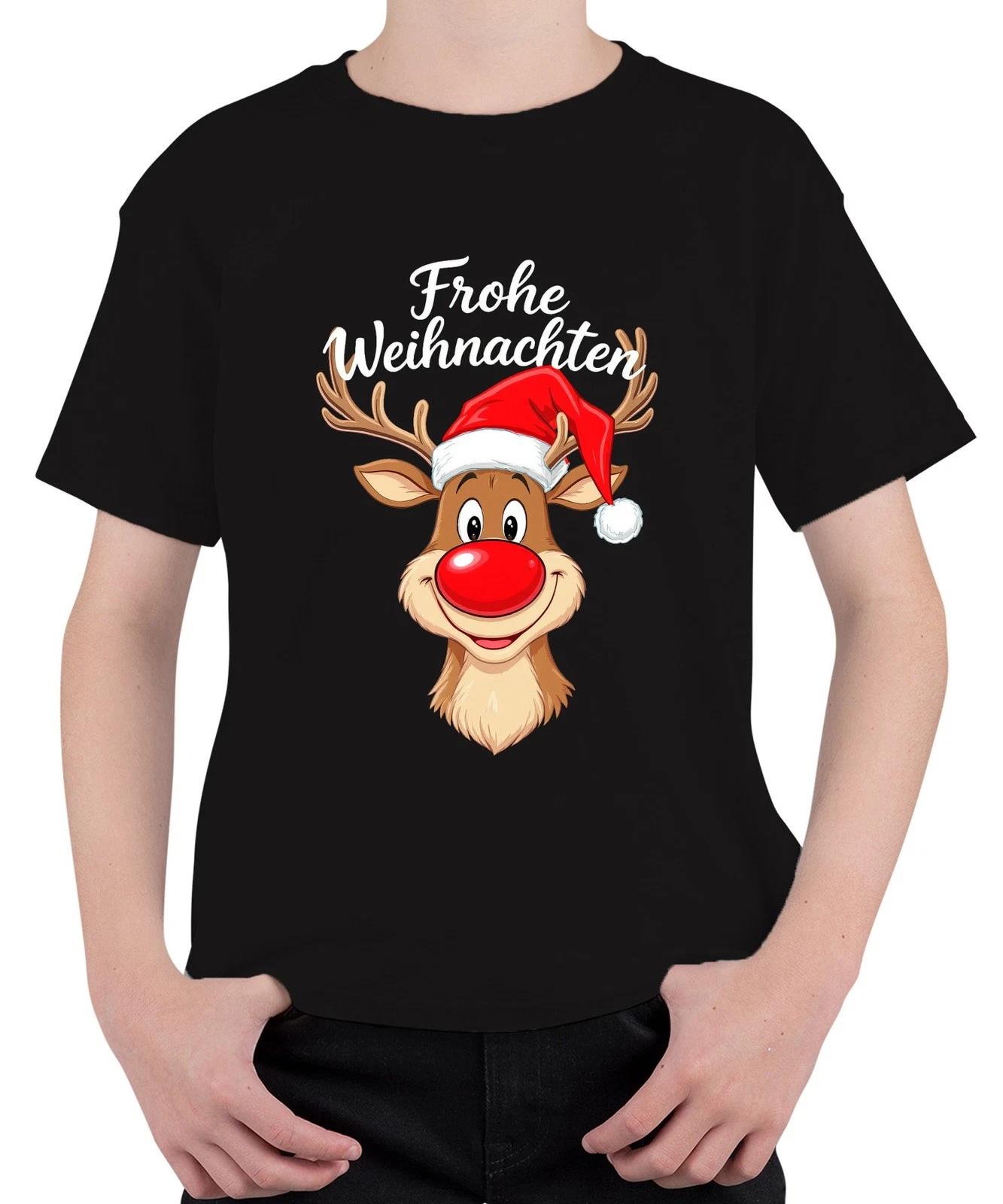 Frohe Weihnachten Rudolph rote Nase Weihnachtsmütze Kinder Lustig Unisex Kinder XL