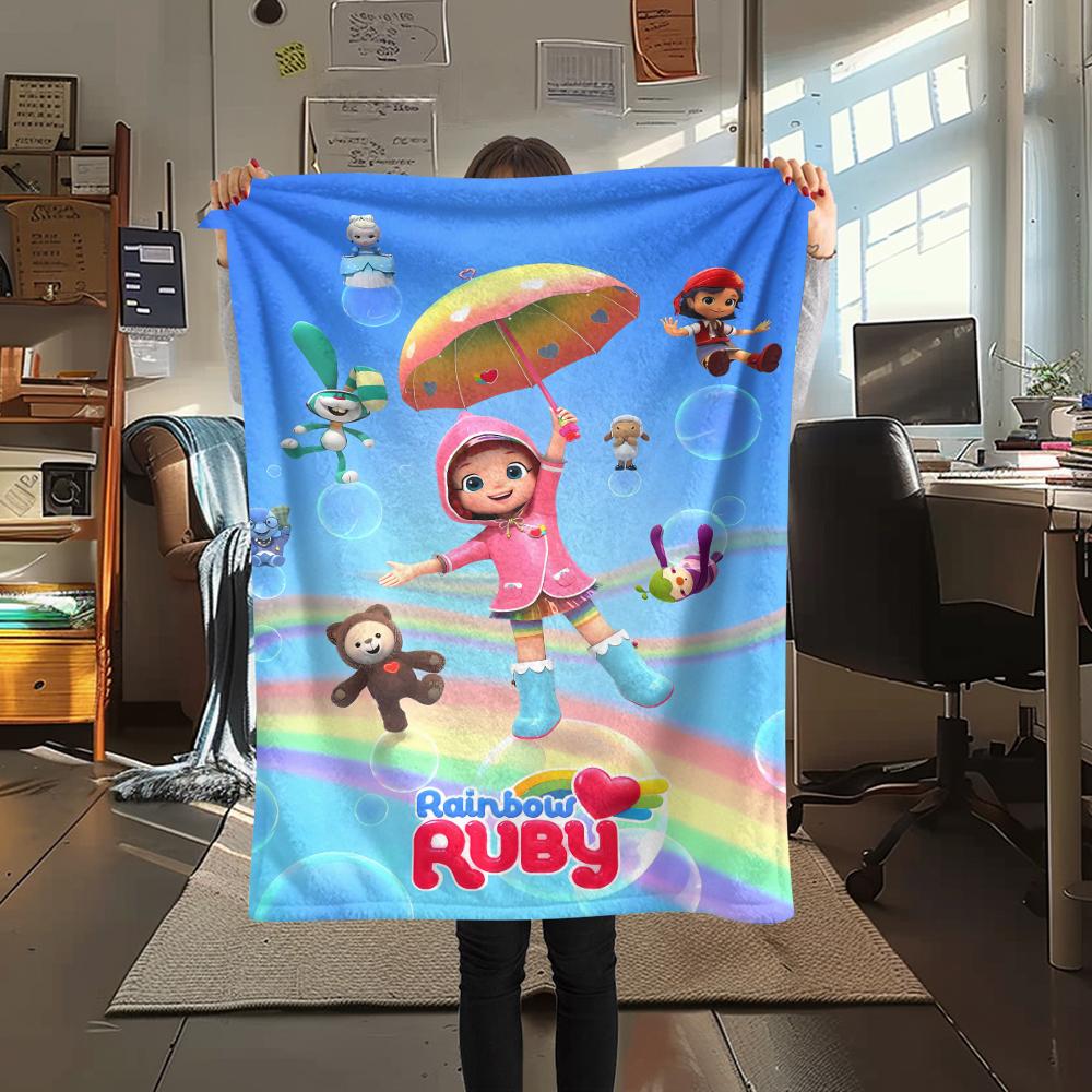 

1Pc Rainbow Ruby Print Flannel Blanket, High quality Comfortable for All Seasons, Home Decor, Warmth and Comfort, Perfect for Christmas Gifts 80cm x 120cm