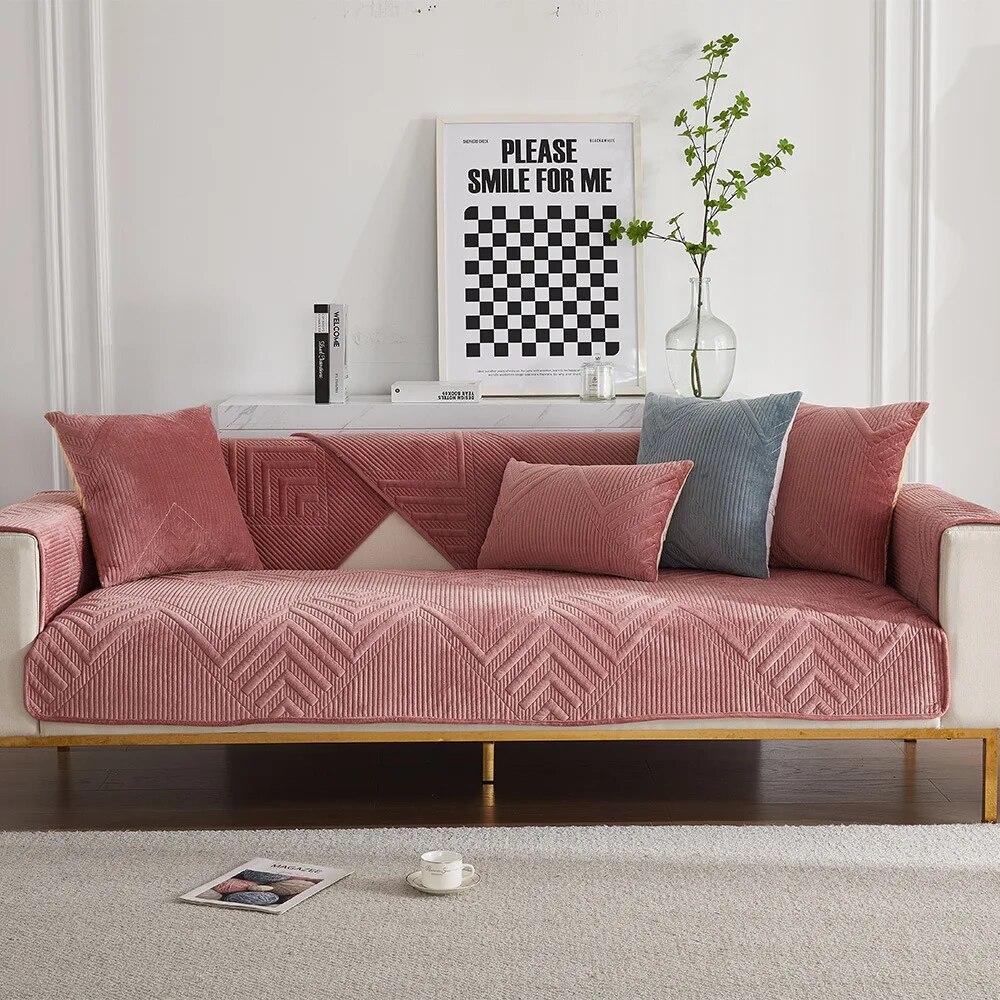 Nordic Universal Sofa Towel Thick Velvet Quilted Sofa Cover Soft Plush Anti-slip Sectional Couch Cover Slipcover for Living Room