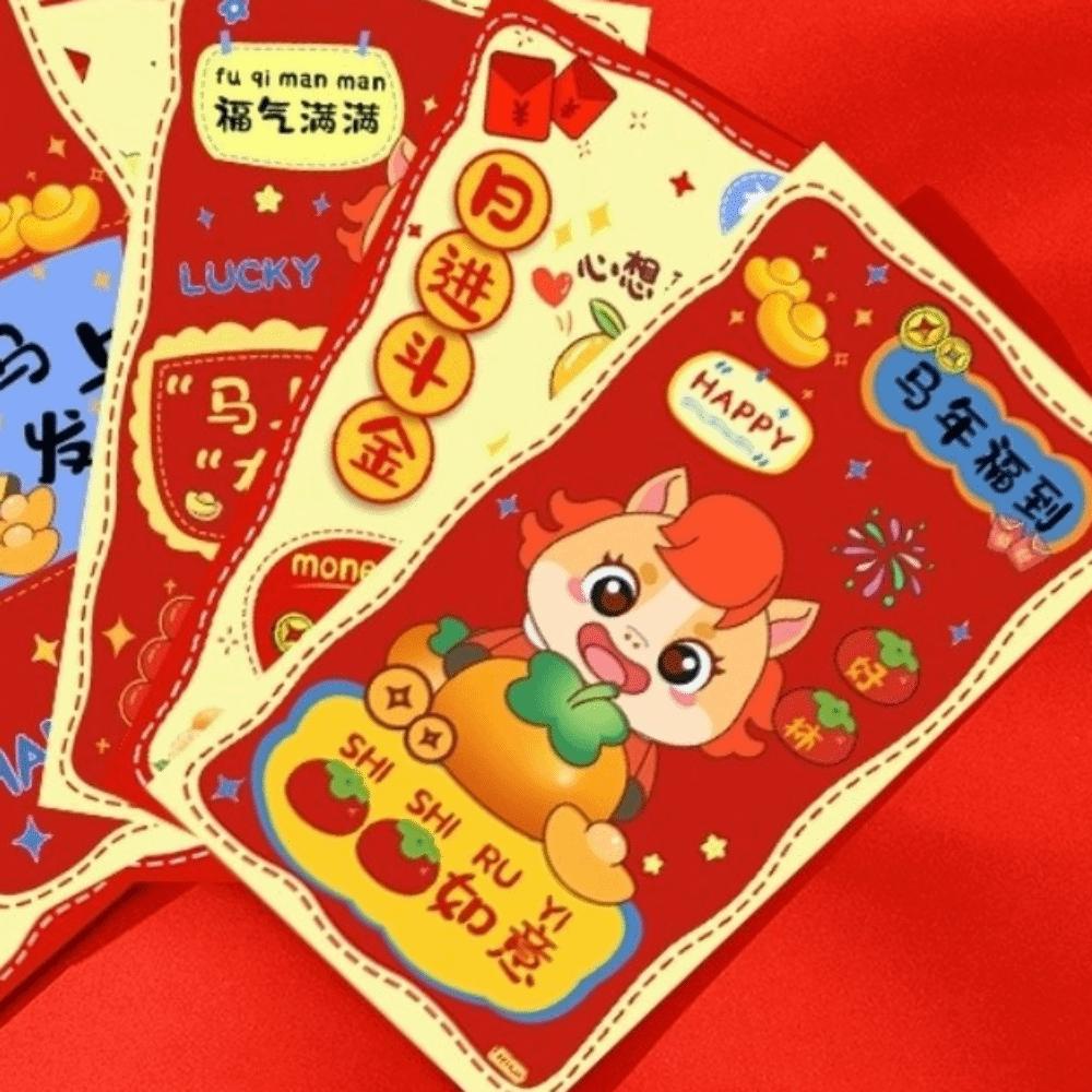 6pcs Cartoon 2026 New Year Red Envelope Chinese Style Lucky Money Pockets  Lunar Year Celebration