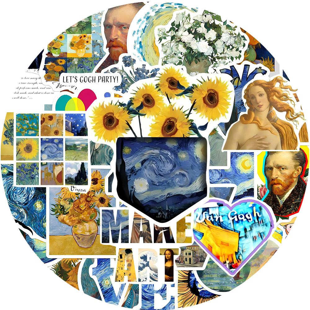 10/30/50pcs Van Gogh Work Sunflower Stickers Vintage Aesthetic Art Decal for Skateboard Helmet Phone Cool Waterproof Sticker Toy