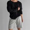 Herren Frühling und Herbst Langarm Stricktops Einfarbig Lässig Bequeme T-Shirts