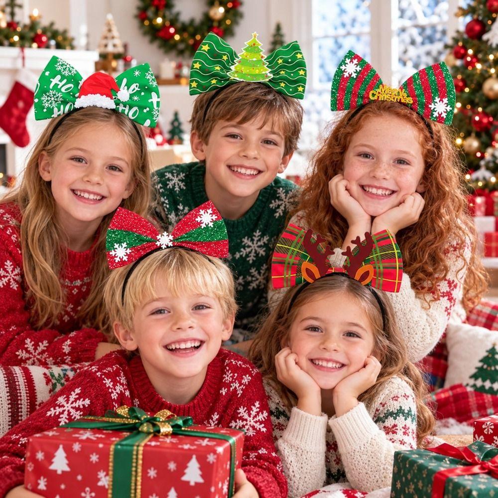 Children Gifts Bowknot Christmas Headbands Cute Flexible Party Hair Accessory Sweet Elk Cosplay Hair Hoop Holiday Event