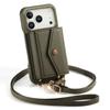 For iPhone 17 Pro Case Card Holder Kickstand PU Leather + PC Phone Cover with Mirror and Crossbody Lanyard